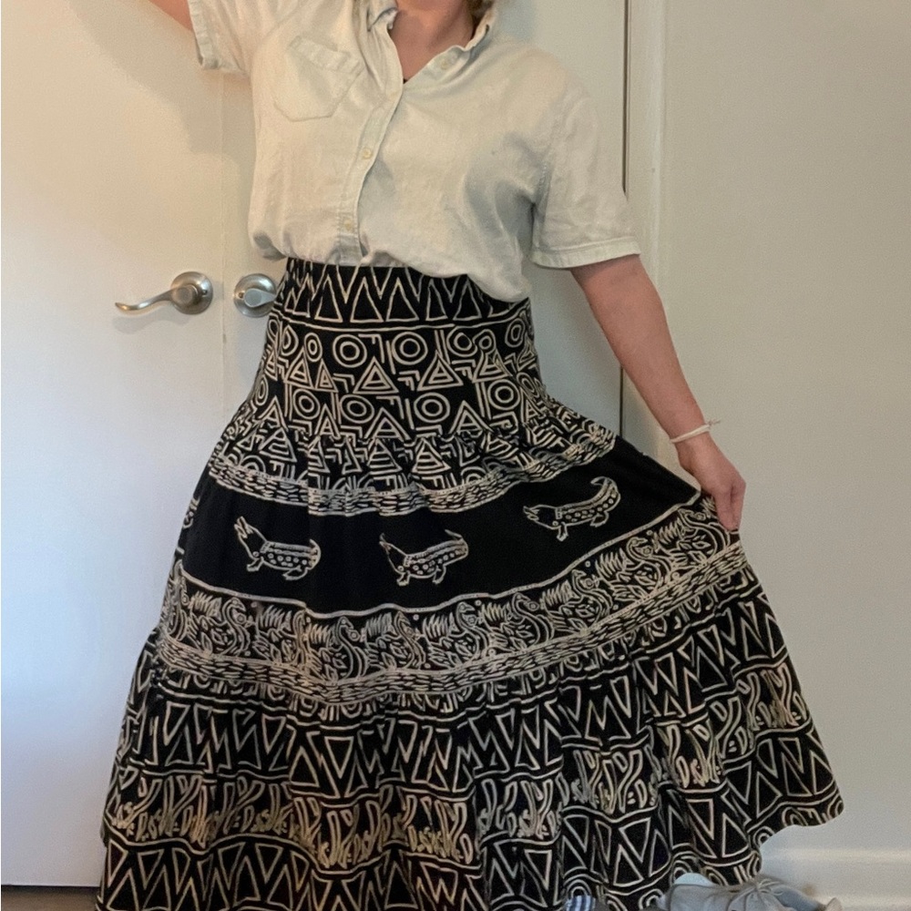 Vintage block print maxi skirt